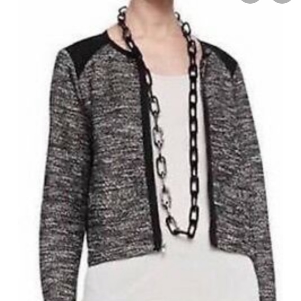 Eileen Fisher Black and White Tweed Moto Jacket